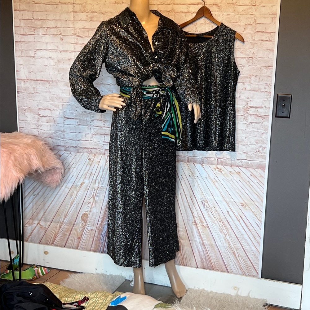 Vintage Montgomery Ward Black silver sparkle 3-piece pant suit